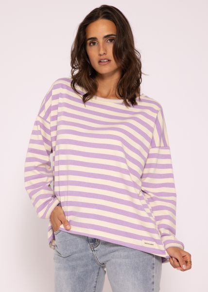 Casual long-sleeved shirt with rip cuffs, purple/offwhite