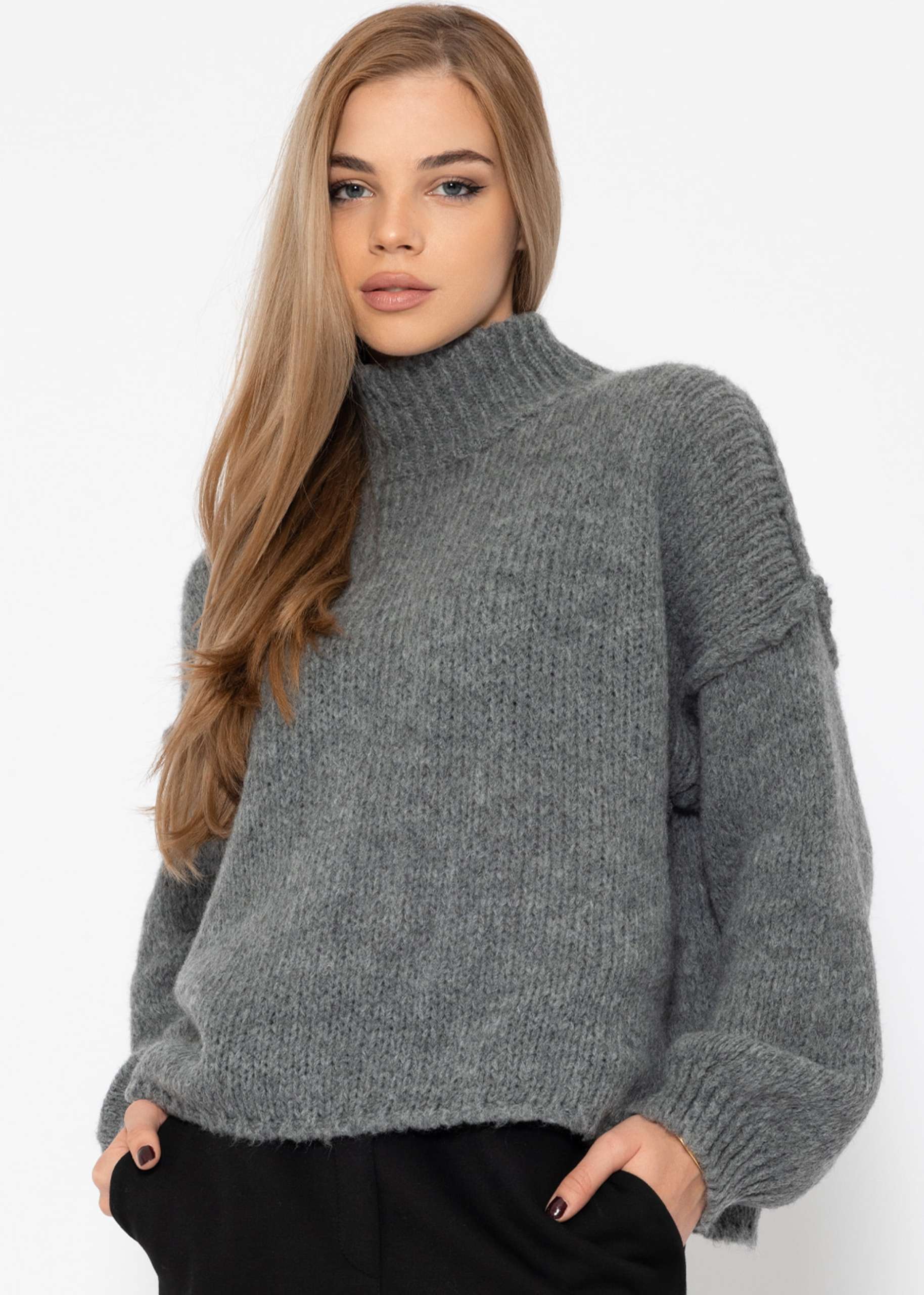 Turtleneck sweater with outer seams - dark gray