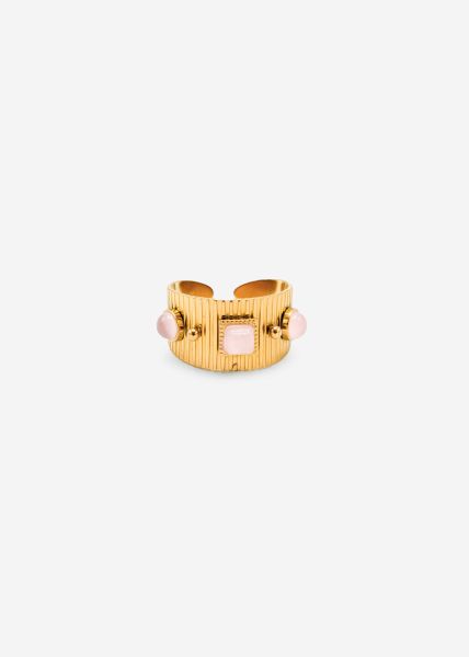 Wide ring with pink gemstones - gold