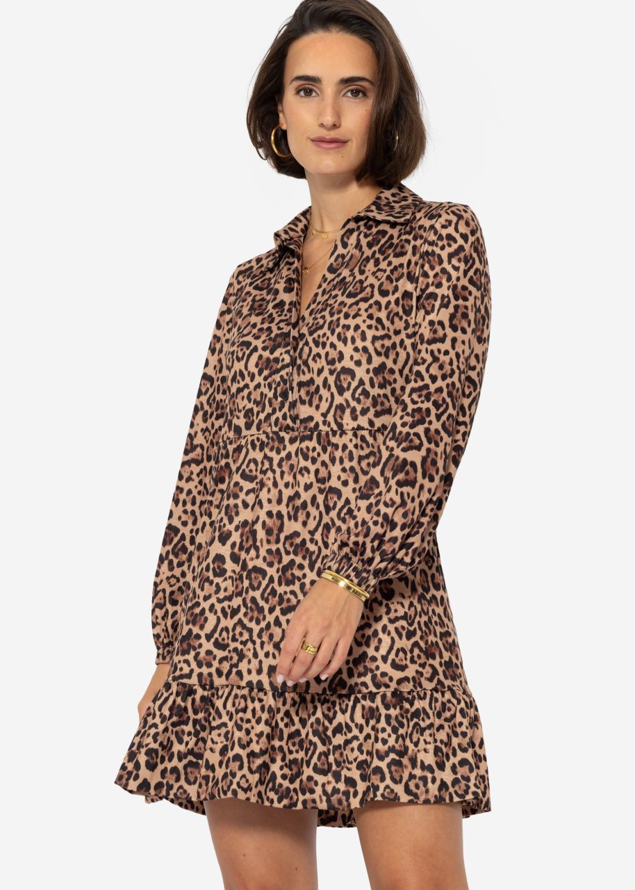 Jersey dress with leo print - brown