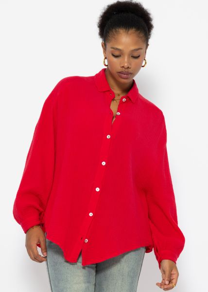 Muslin blouse oversize, short, red