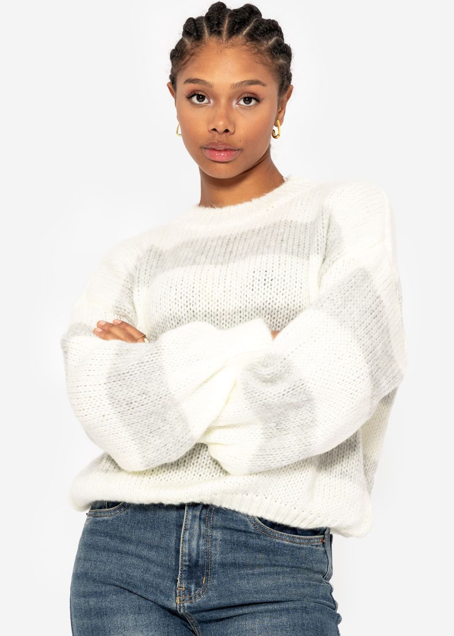 Soft, striped knitted jumper - offwhite-grey