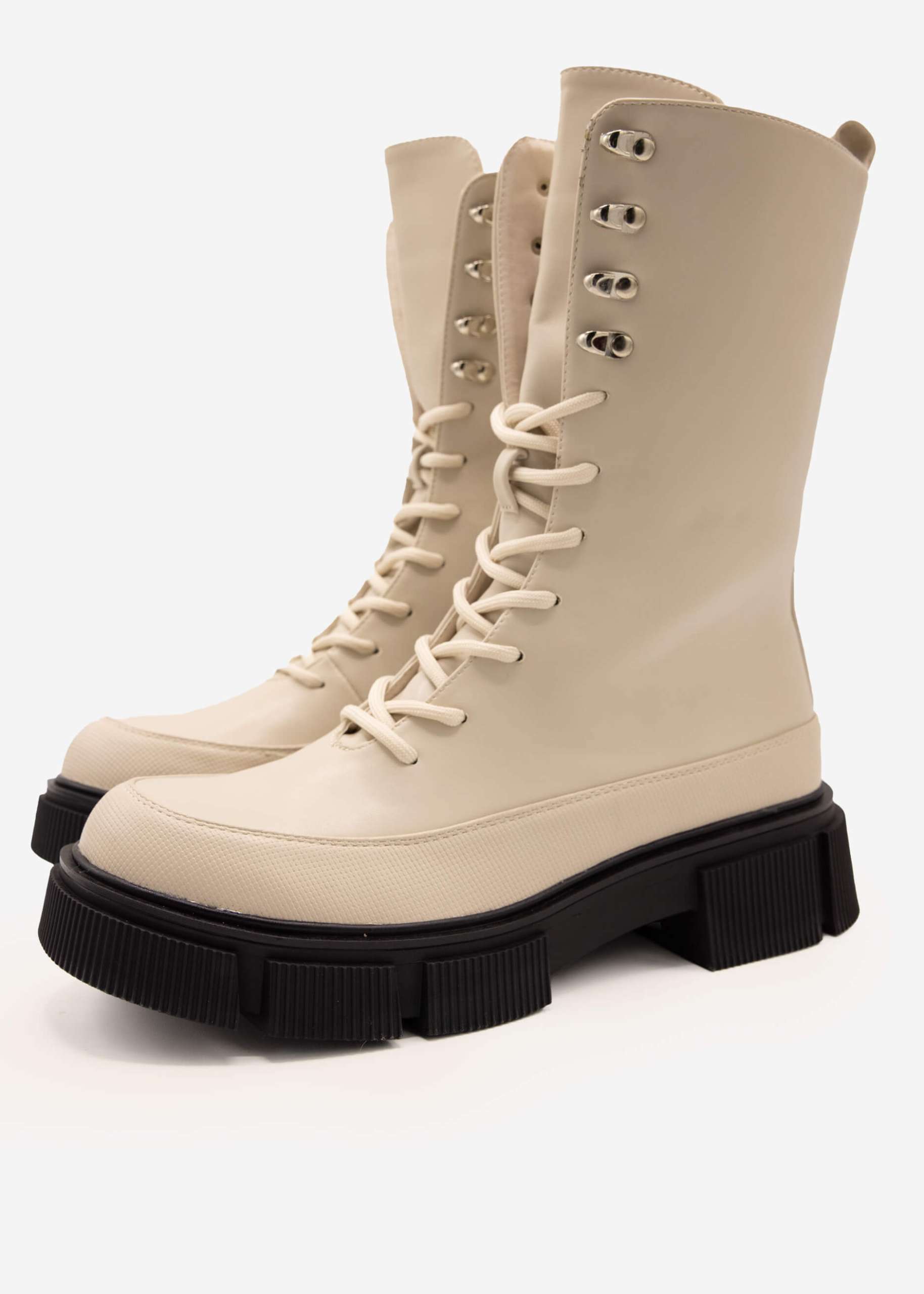 Platform boots with lacing, beige