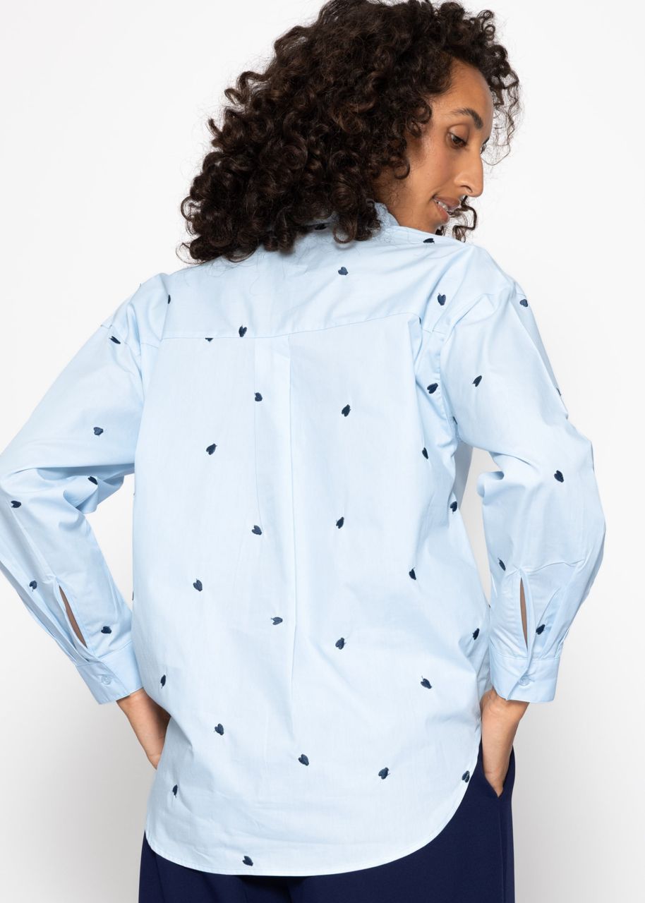 Shirt blouse with blue heart embroidery - light blue
