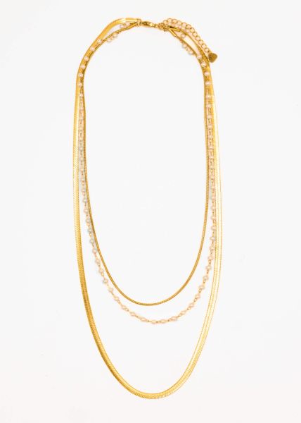 Triple layering necklace with pearls - gold