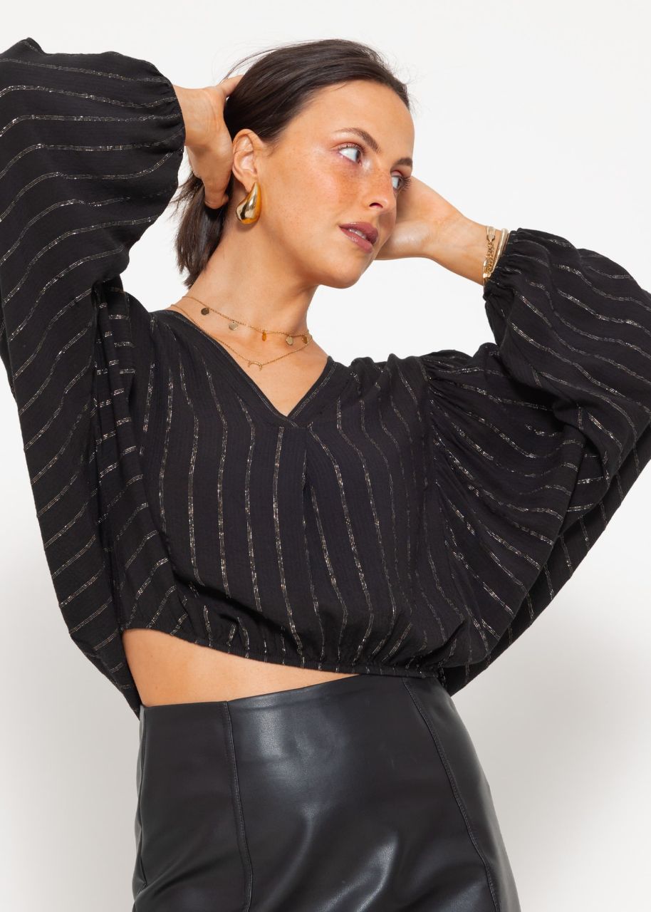 Blouse with glitter stripes - black