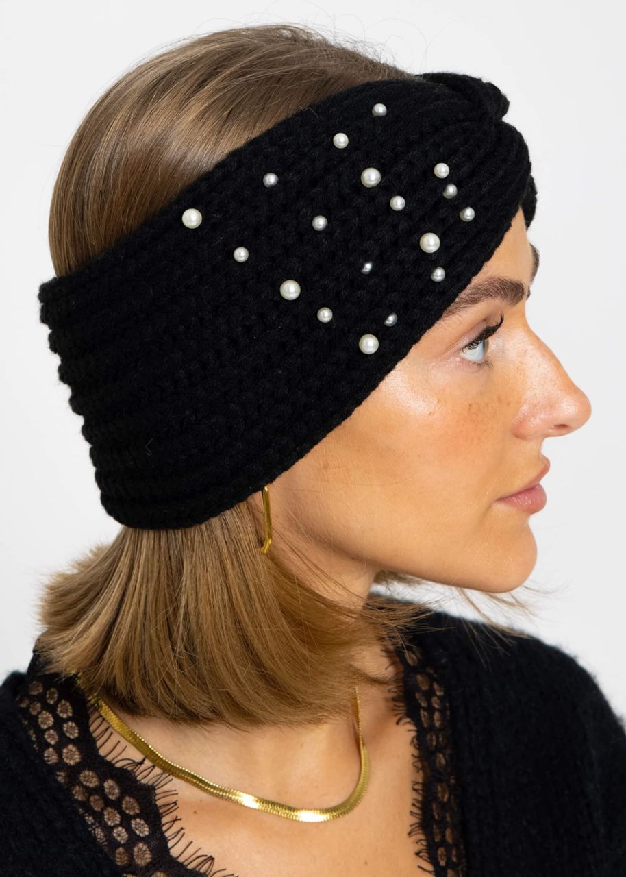 Headband with pearls - black