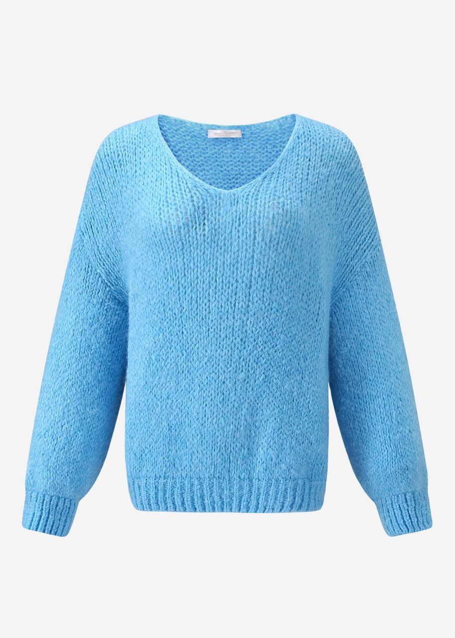 Oversized jumper with V-neck - ice blue