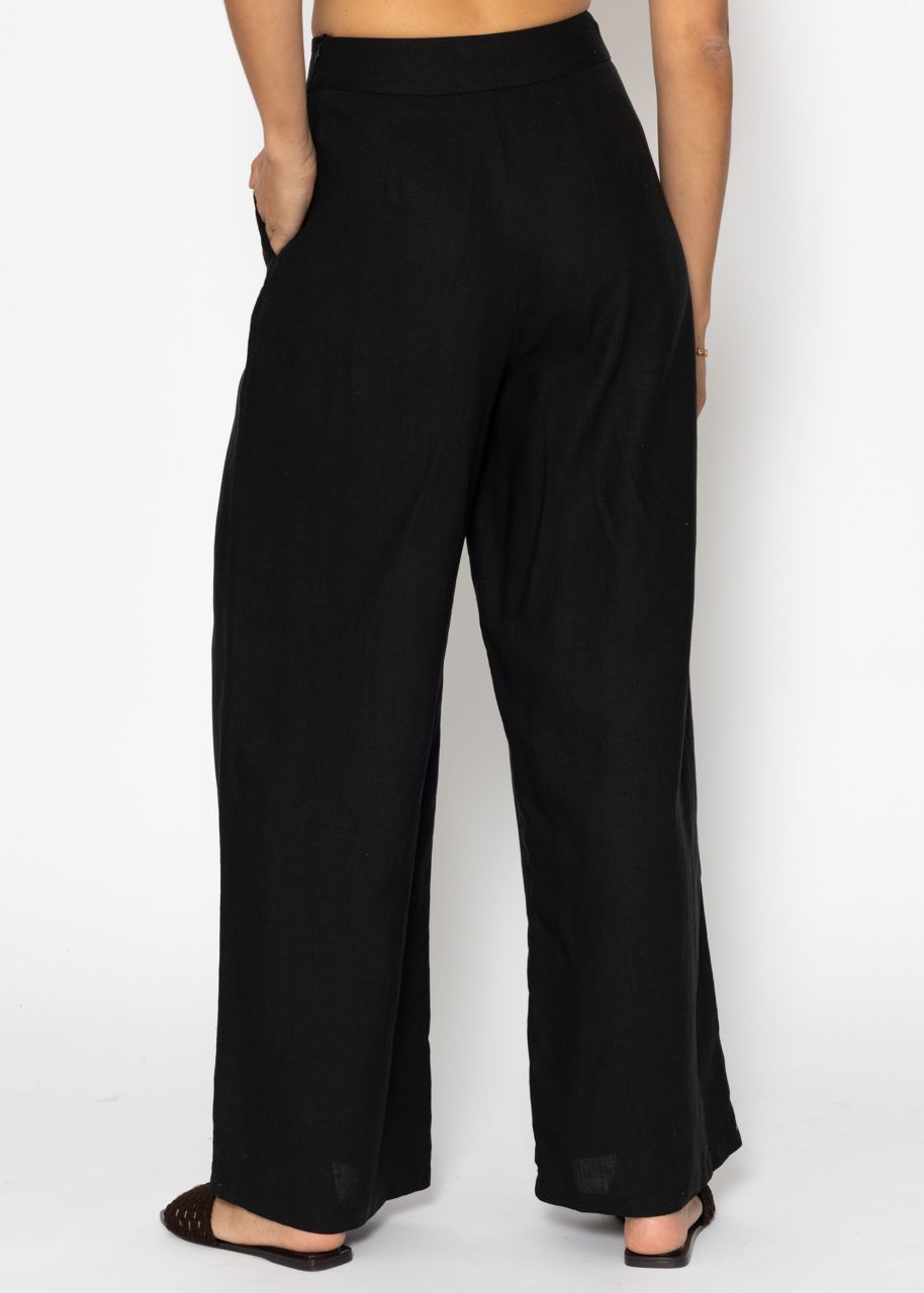 Linen straight leg trousers - black