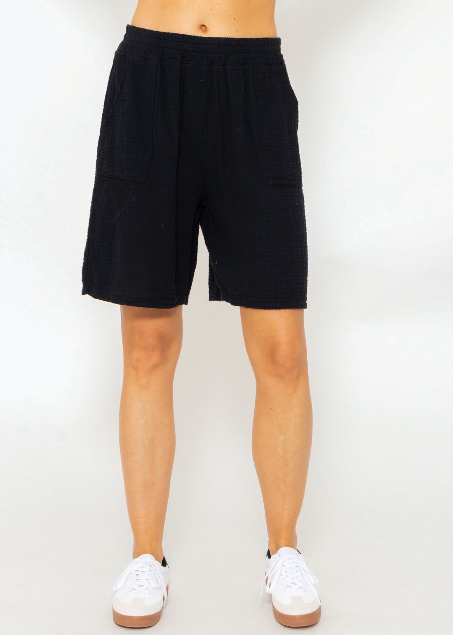 Muslin Bermuda shorts, black