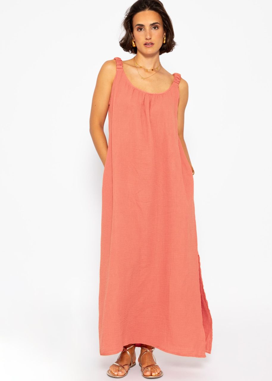 Maxi muslin dress with pockets - lobster