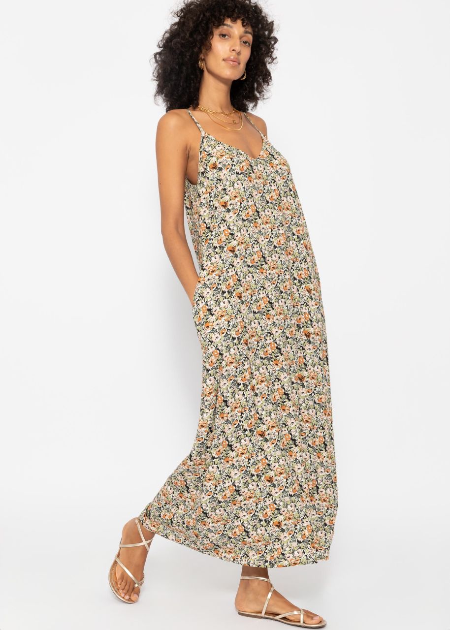 Maxi dress with floral print - khaki