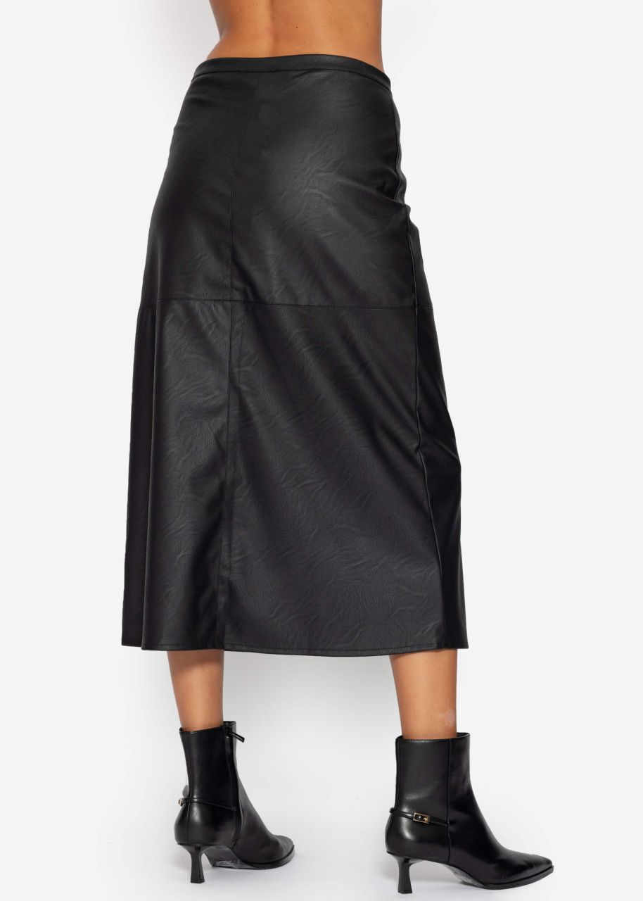 Flared faux leather skirt - black