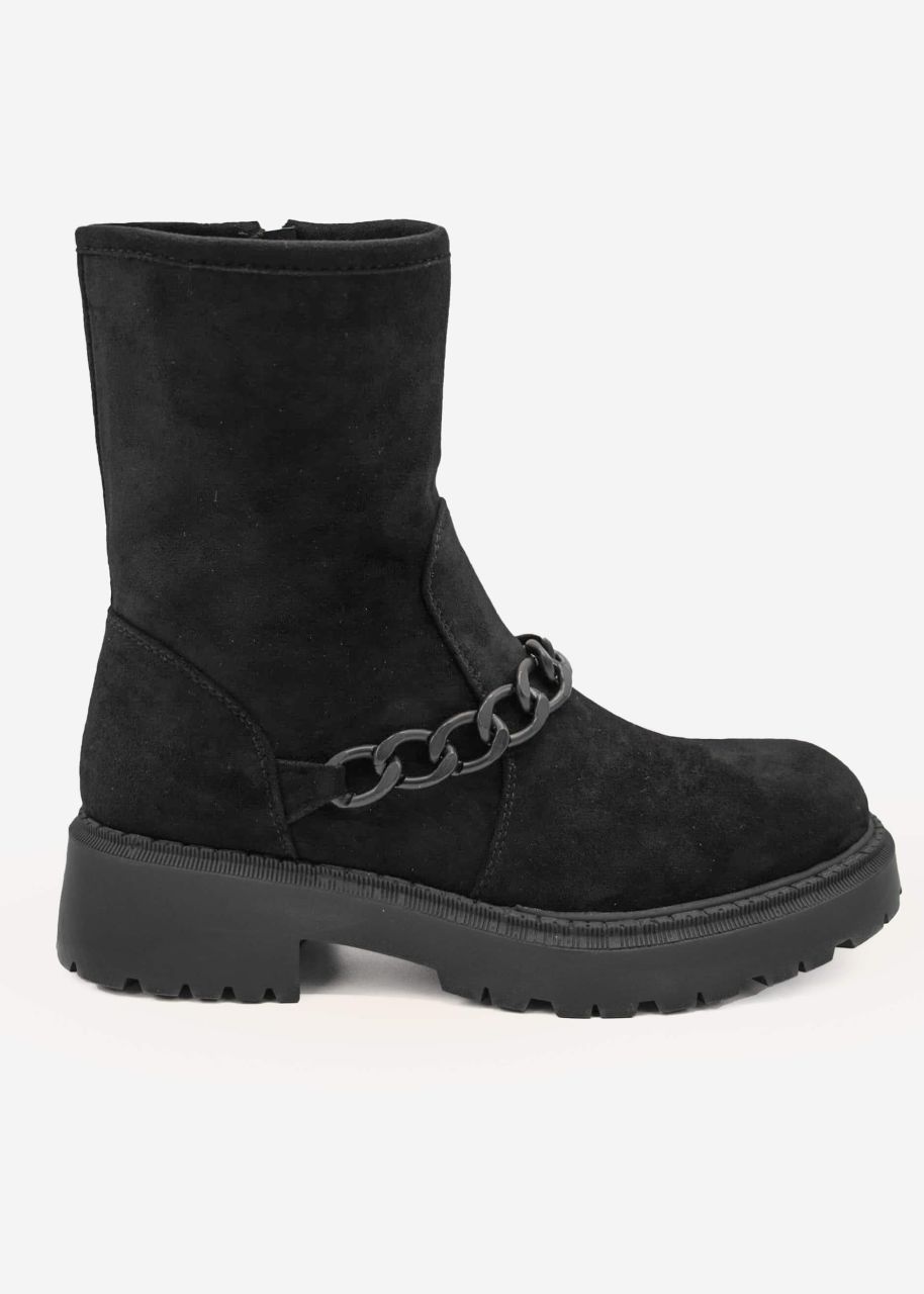 Platform boots with chain, black