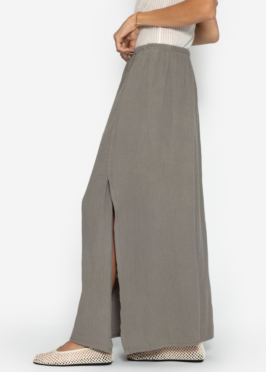 Maxi muslin skirt with slit - taupe