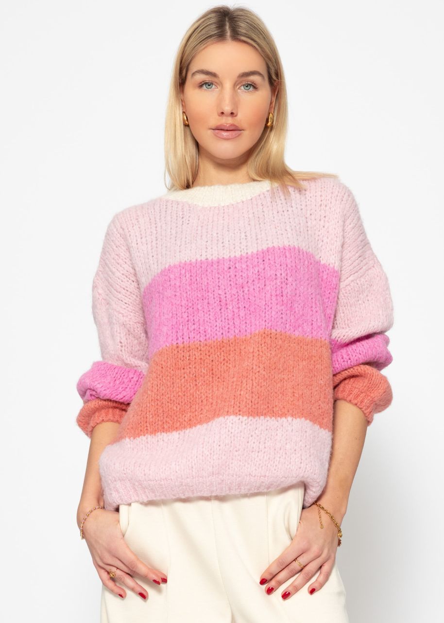 Striped knitted sweater - pink-peach