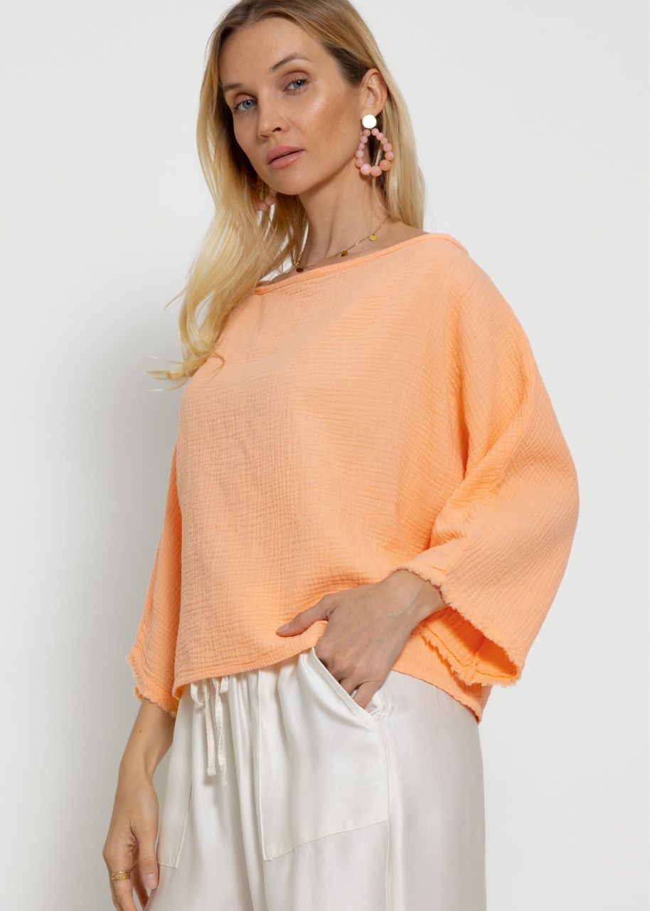 Muslin shirt with frayed cuffs - peach