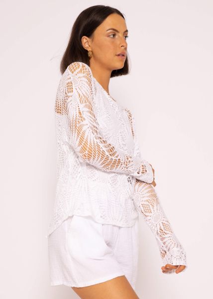 Net shirt with lace pattern, white