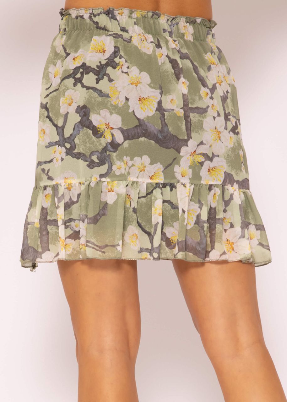 Ruched skirt with print, khaki