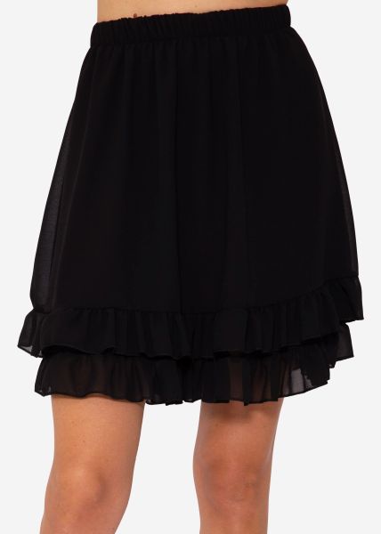 Ruffled skirt in chiffon - black