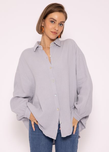 Muslin blouse oversize, short, gray
