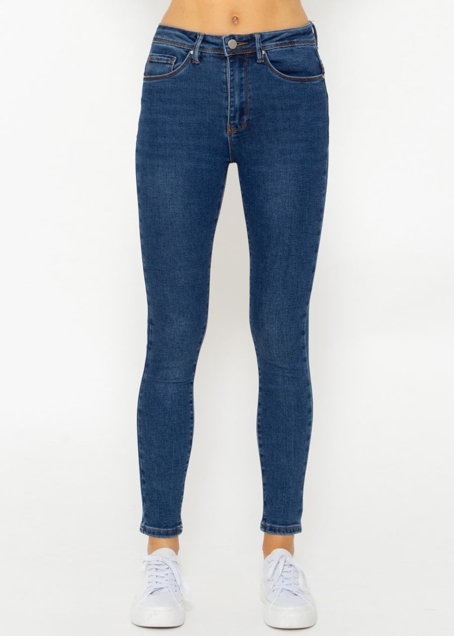 Stretchy Mid Waist Push Up Jeans - blue