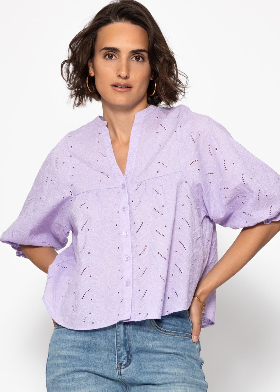 Lace blouse with short balloon sleeves - lilac
