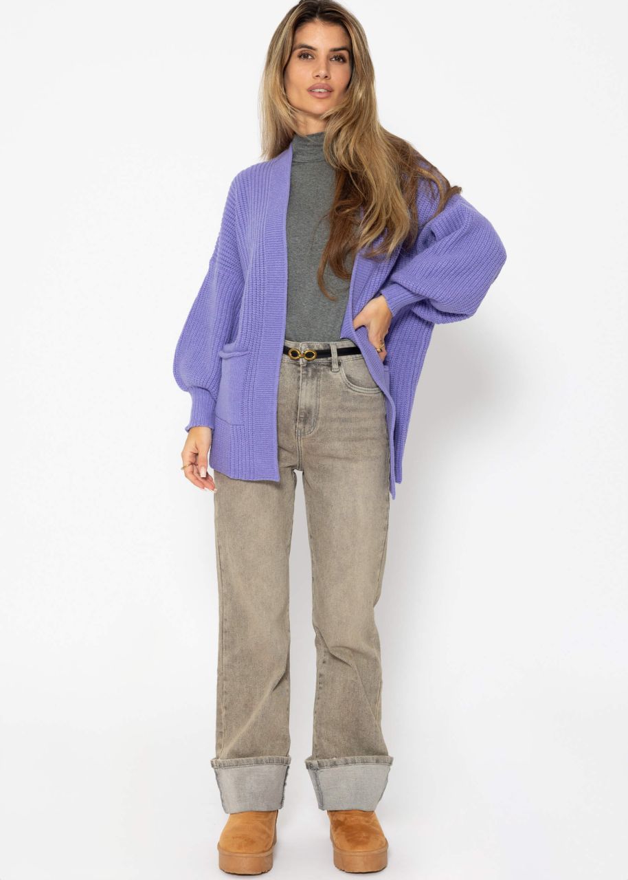 Soft knit cardigan with pockets - purple