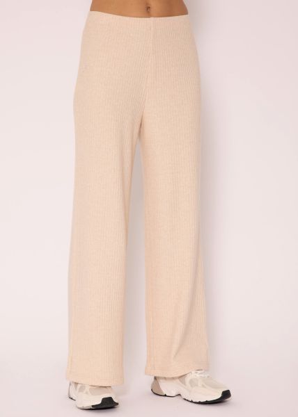 Wide leg ribbed trousers - light beige