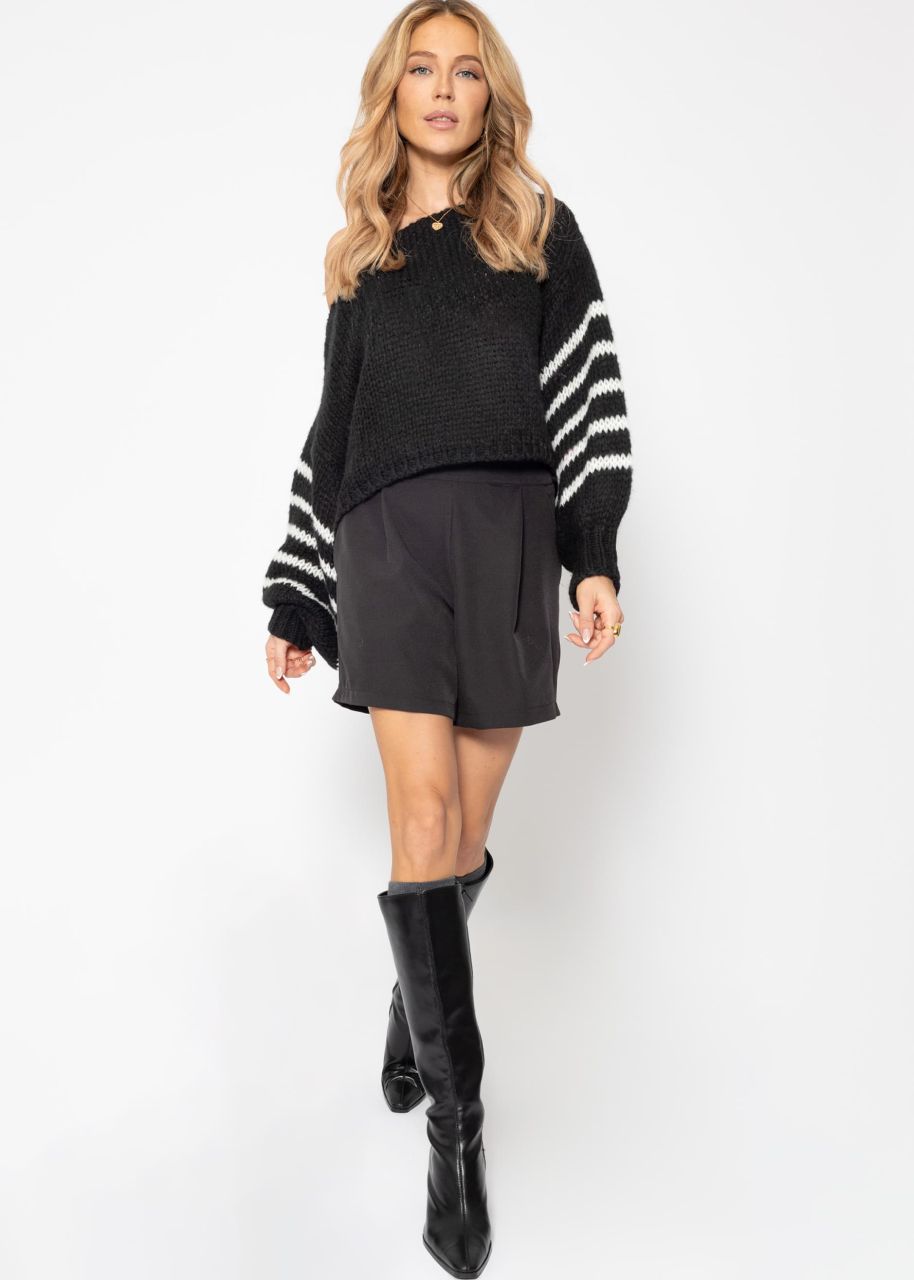 Jumper with striped sleeves - black-offwhite