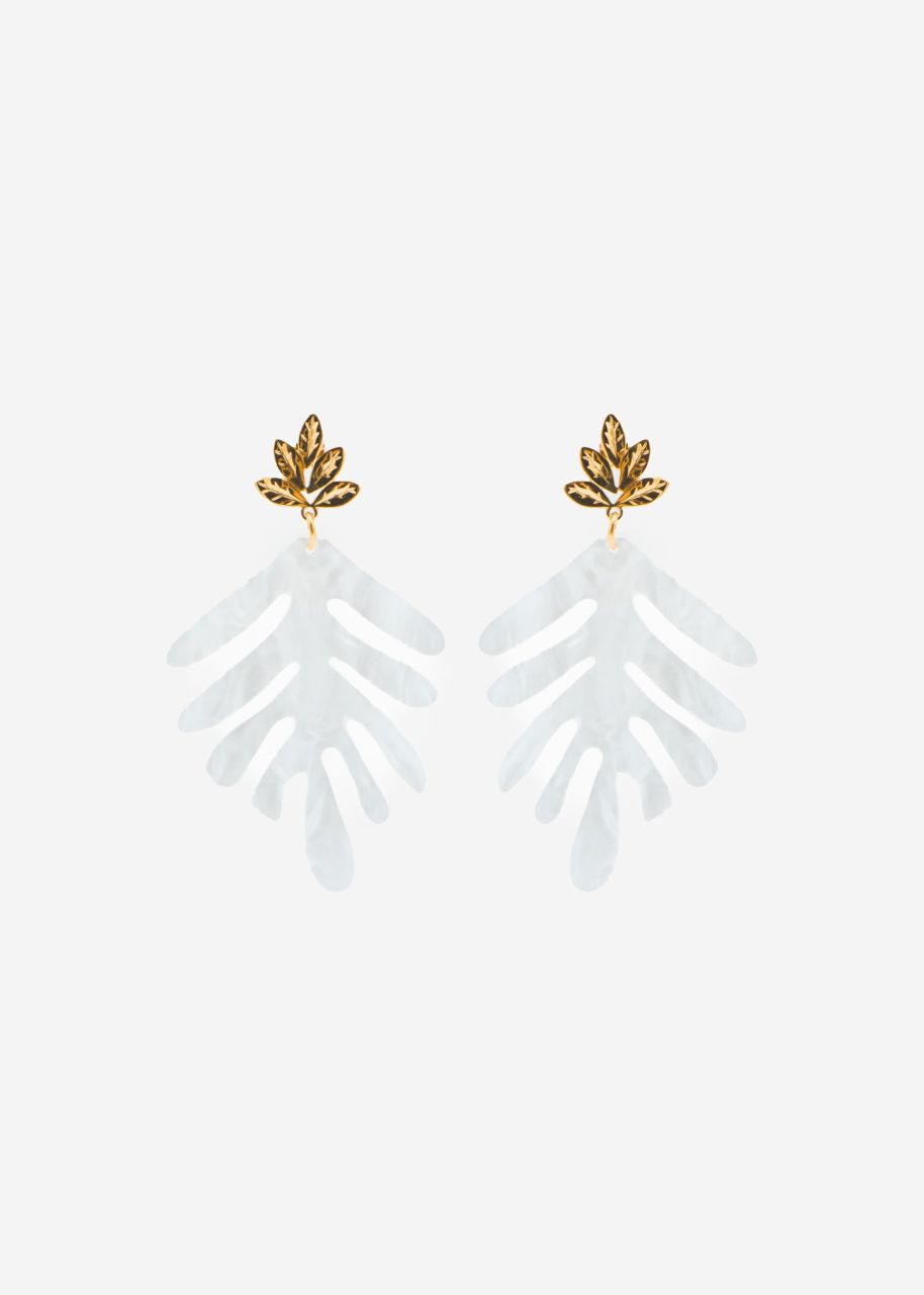 Large leaf stud earrings - white
