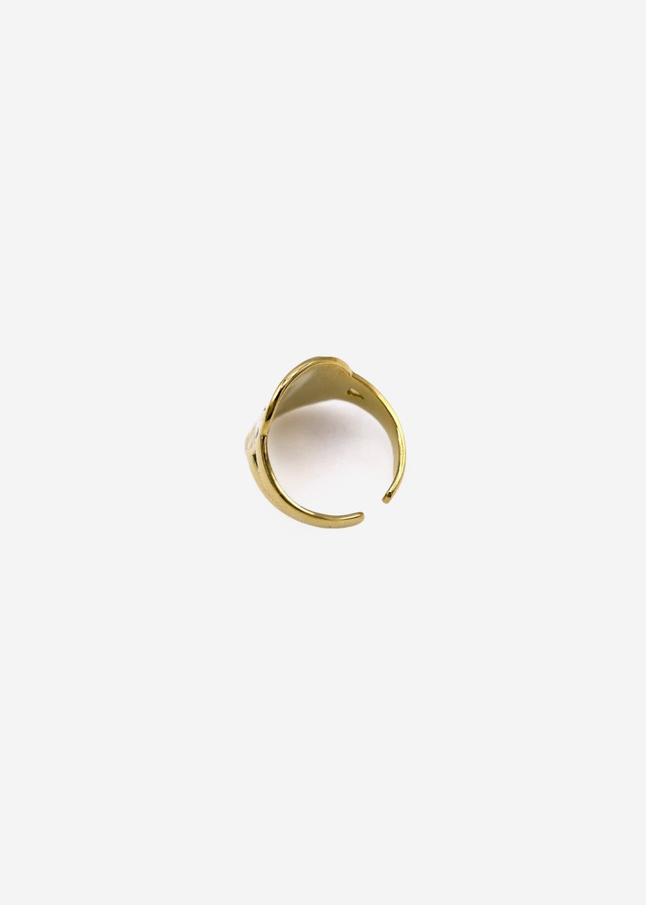 Ring "HAPPY" with white enamel, gold