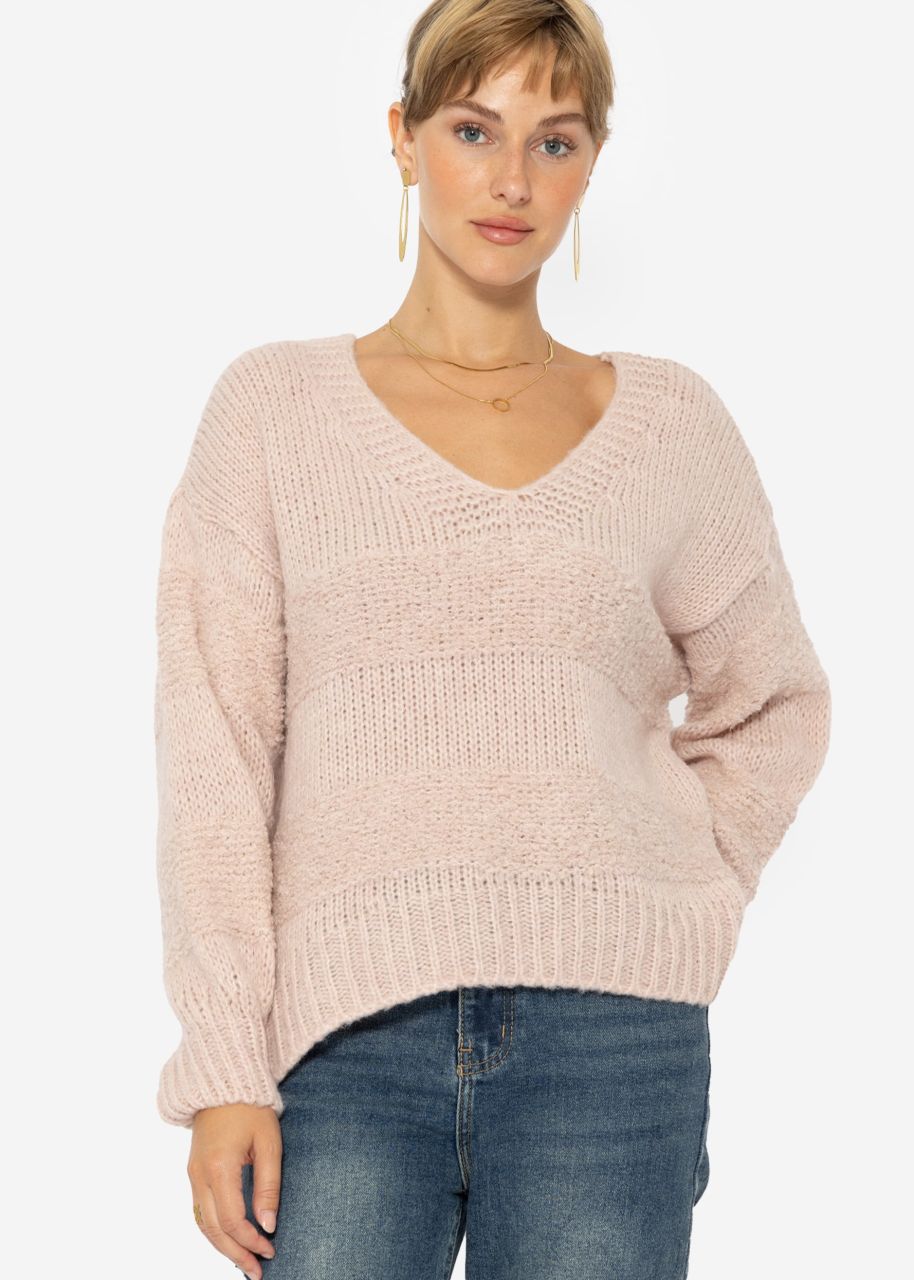 Knitted jumper with V-neck, pink