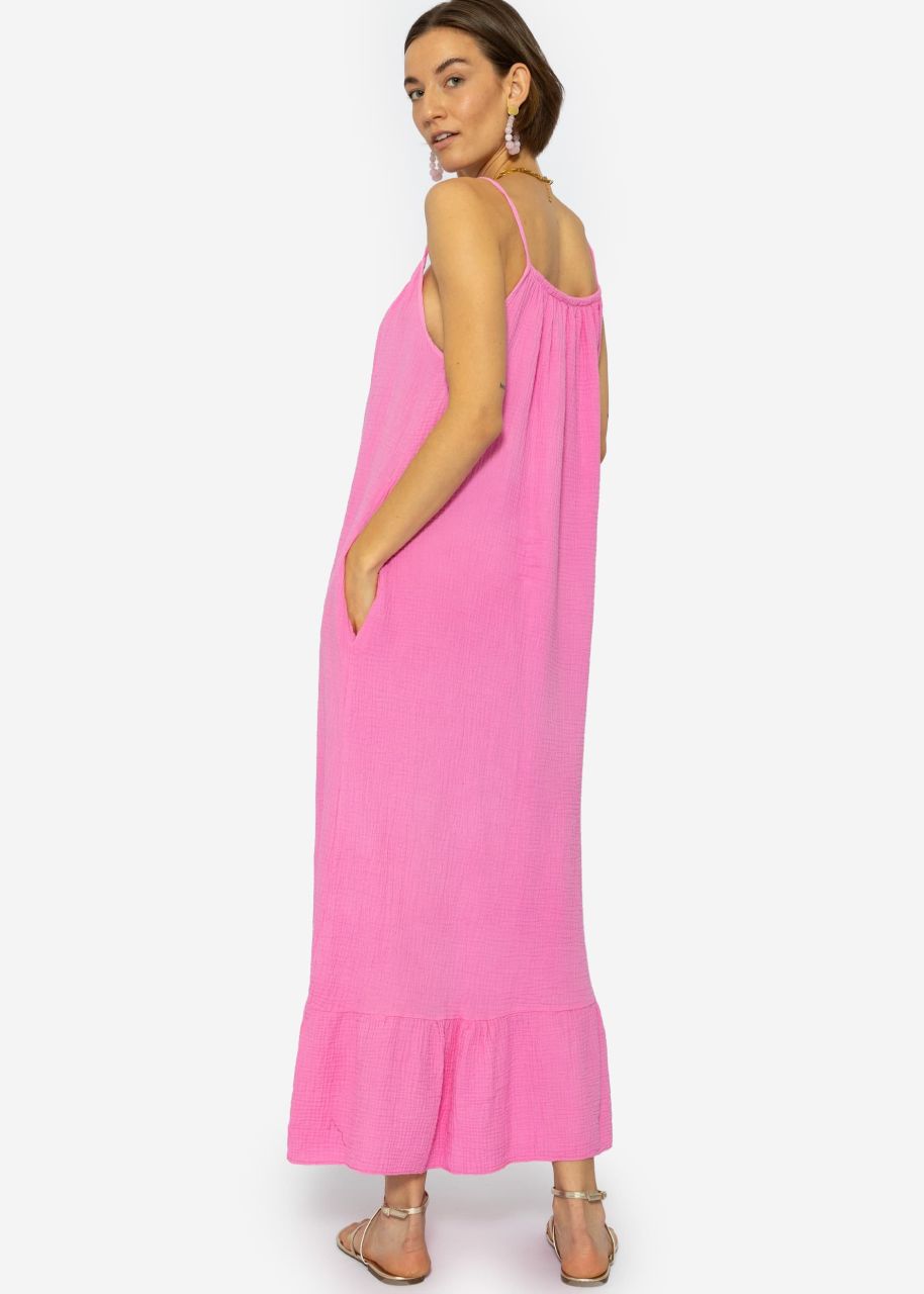 Muslin maxi strap dress with pockets - pink