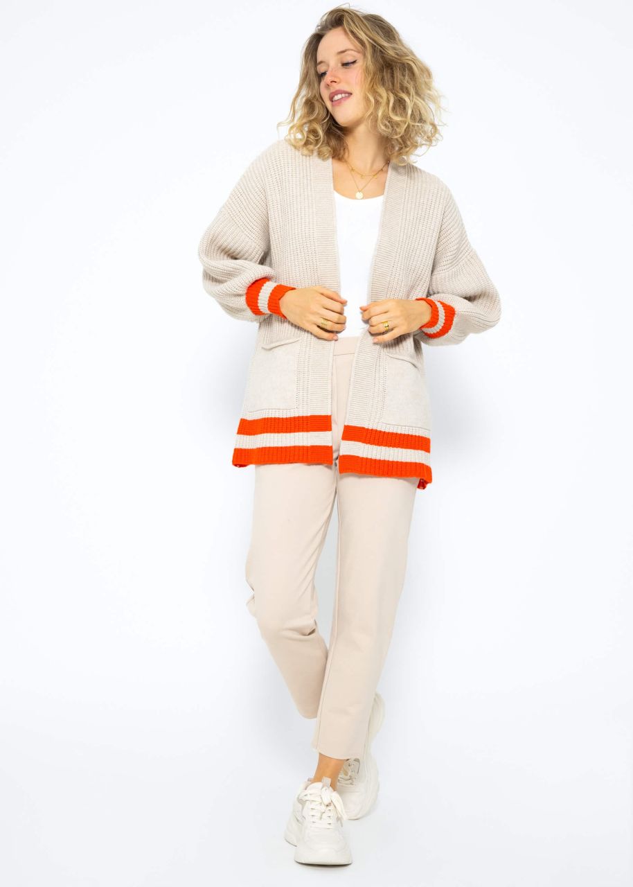 Soft knit cardigan with pockets - beige-orange