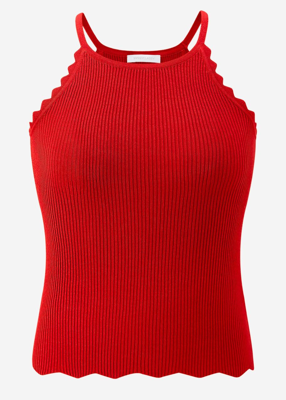 Knitted top with scalloped edge - red
