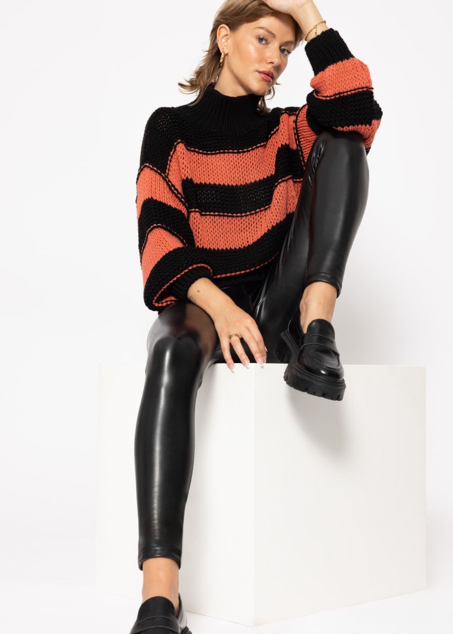 Turtleneck jumper with stripes - black-red-red