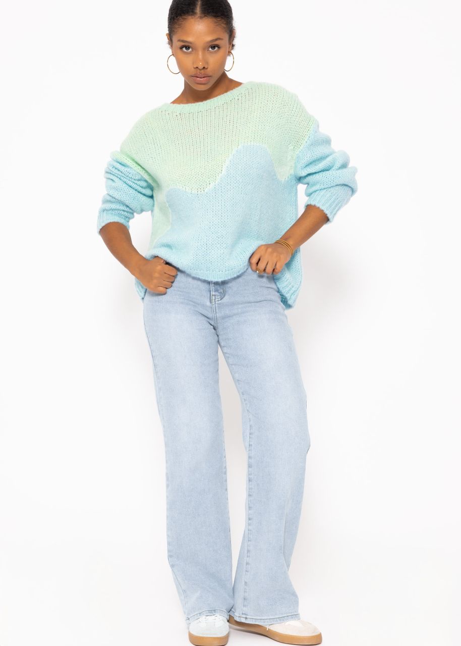 Two-tone knitted sweater - light blue-pastel green