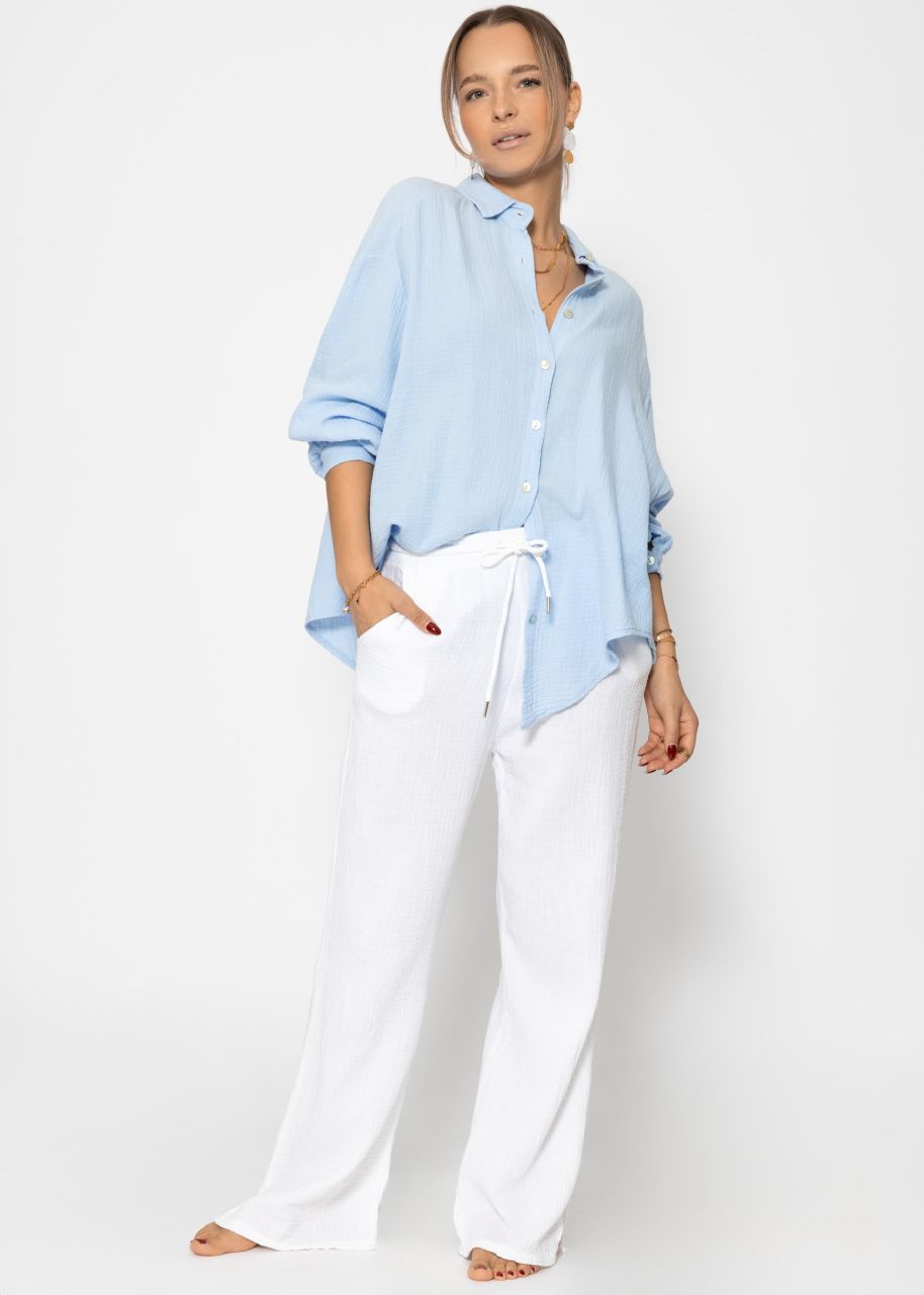 Muslin blouse oversize, short, light blue