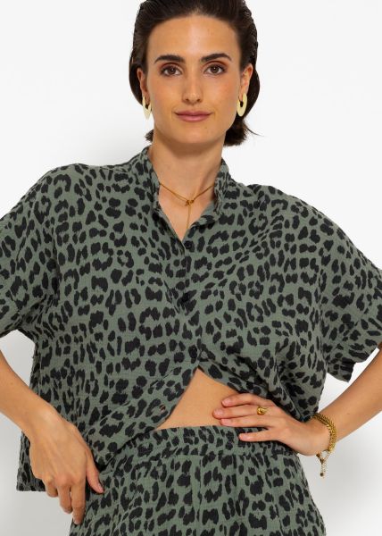 Muslin blouse with leo print - khaki