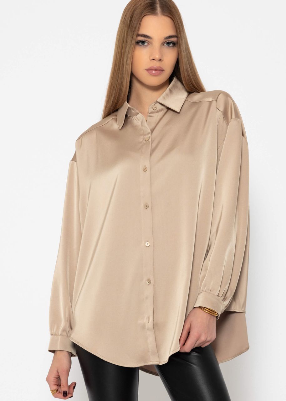 Oversized satin blouse in champagner