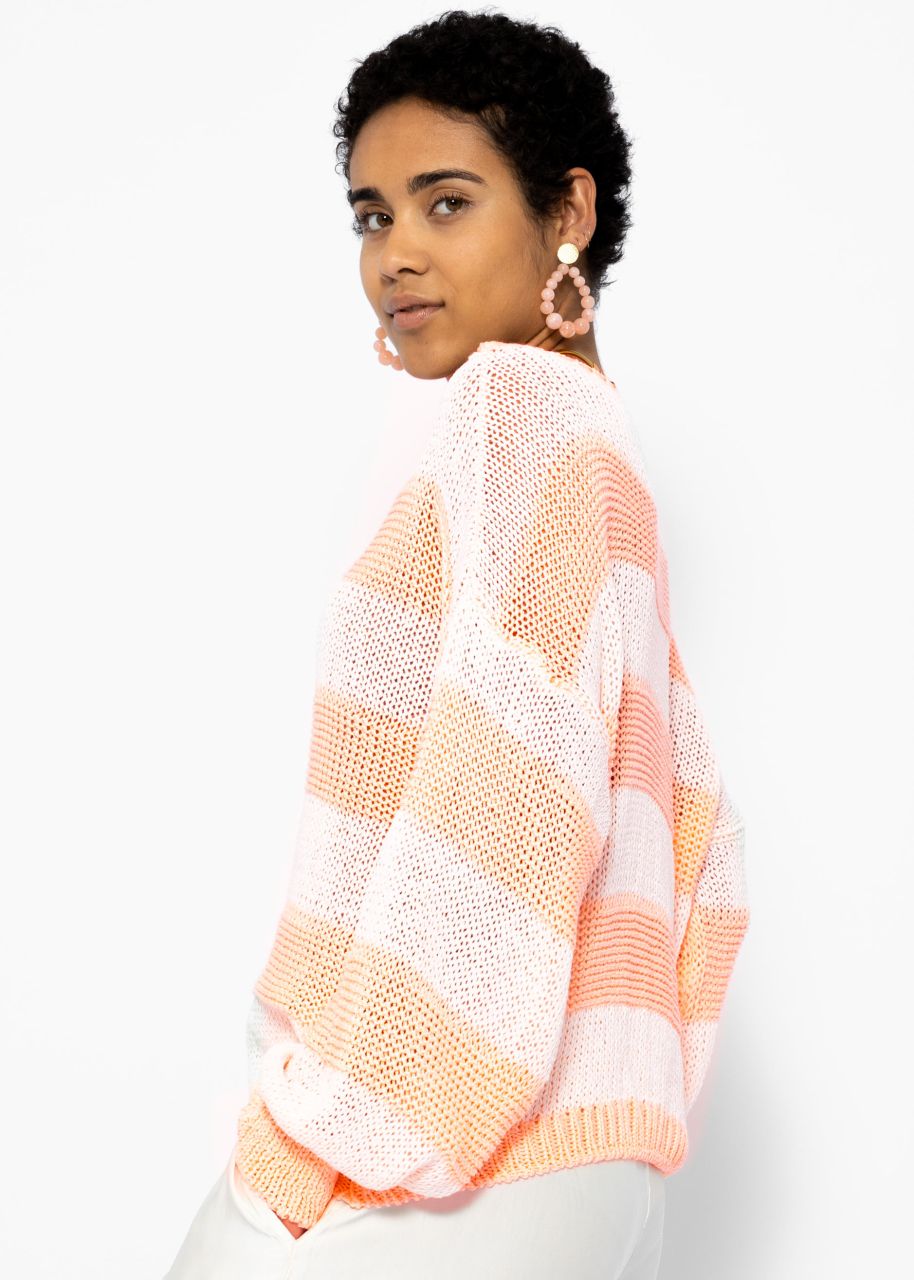 Striped cotton sweater - peach-offwhite