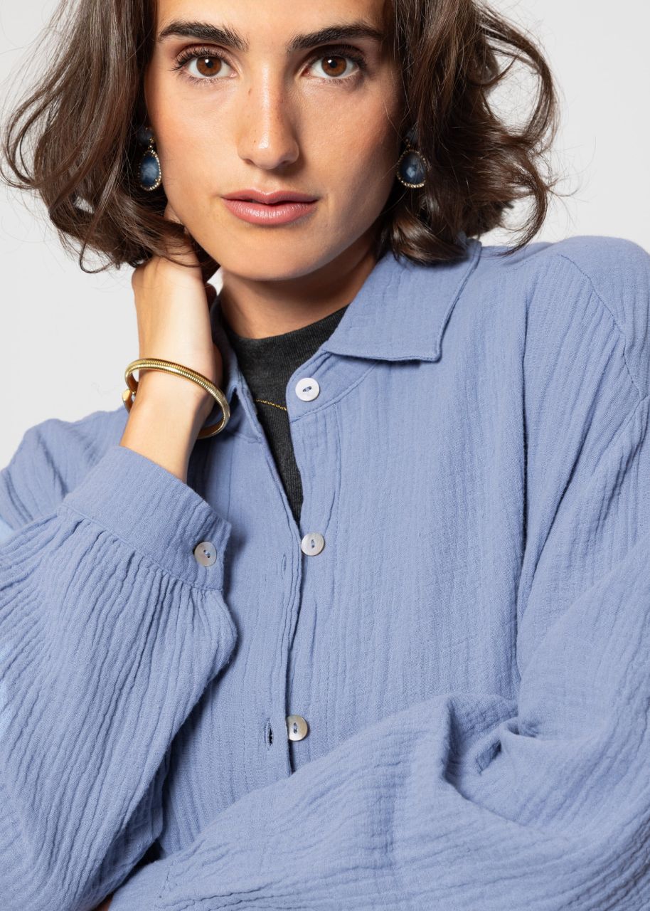 Muslin blouse oversize, blue