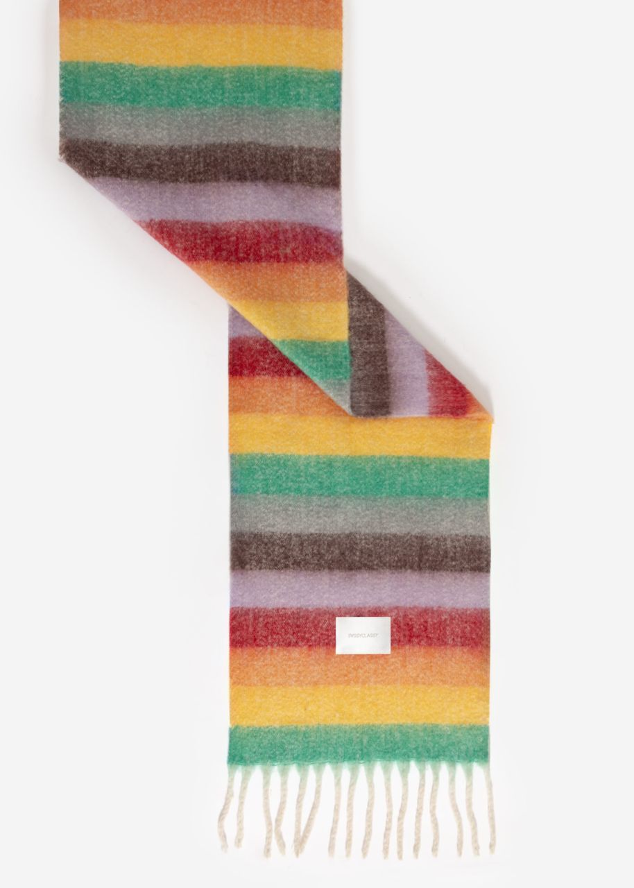 Striped fluffy scarf - yellow-red-green