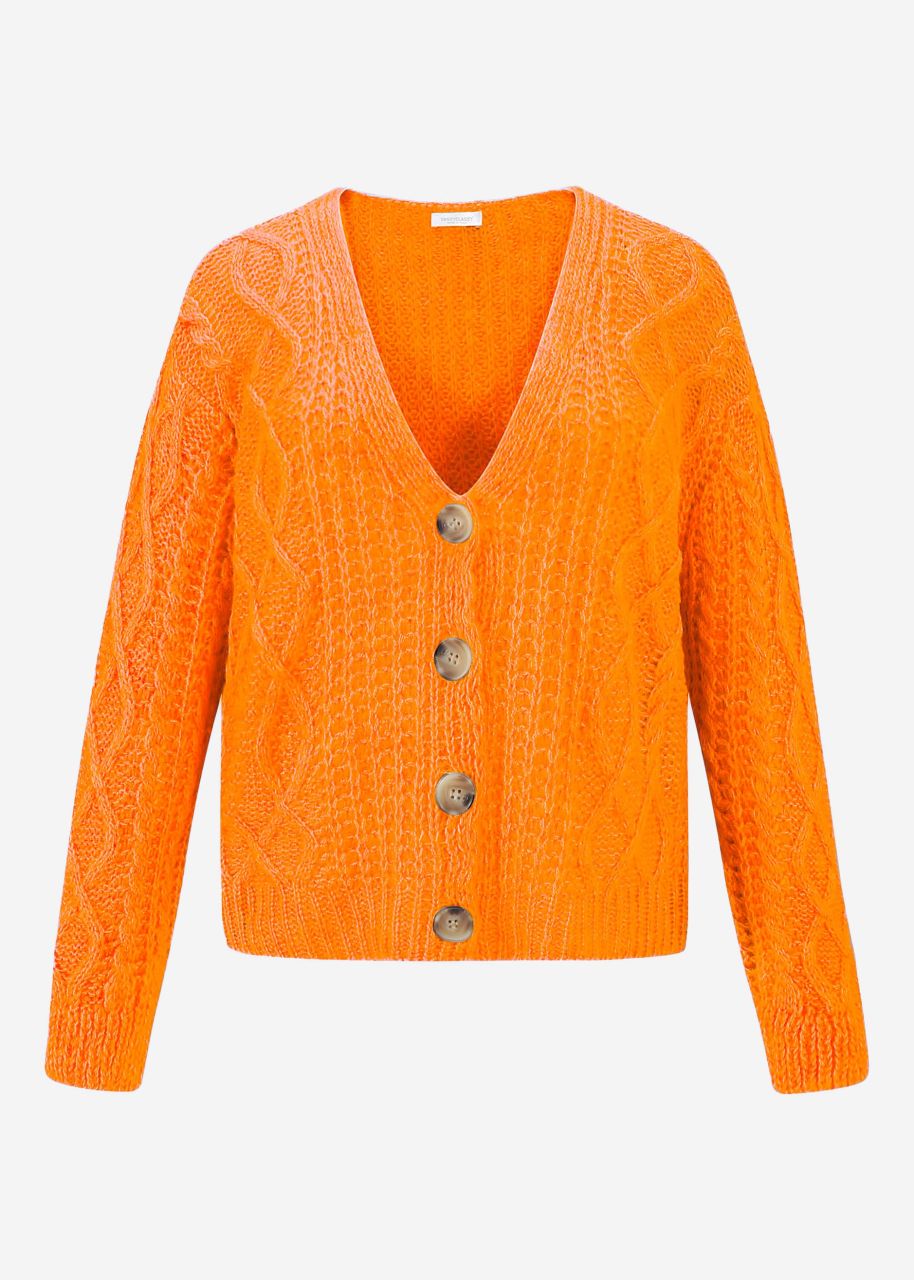 Oversized cardigan with cable knit pattern - tangerine