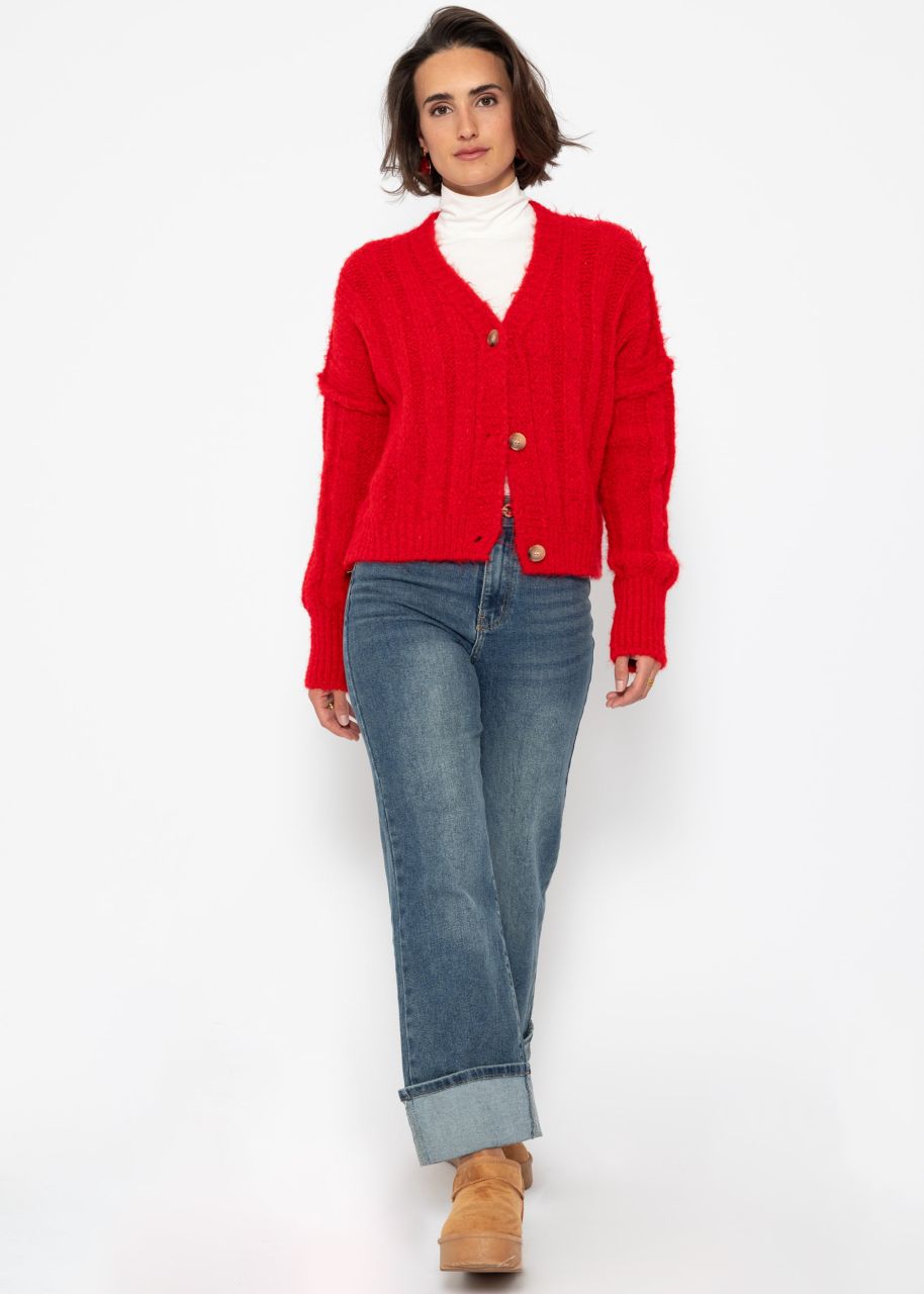 Ribbed cardigan with buttons - red