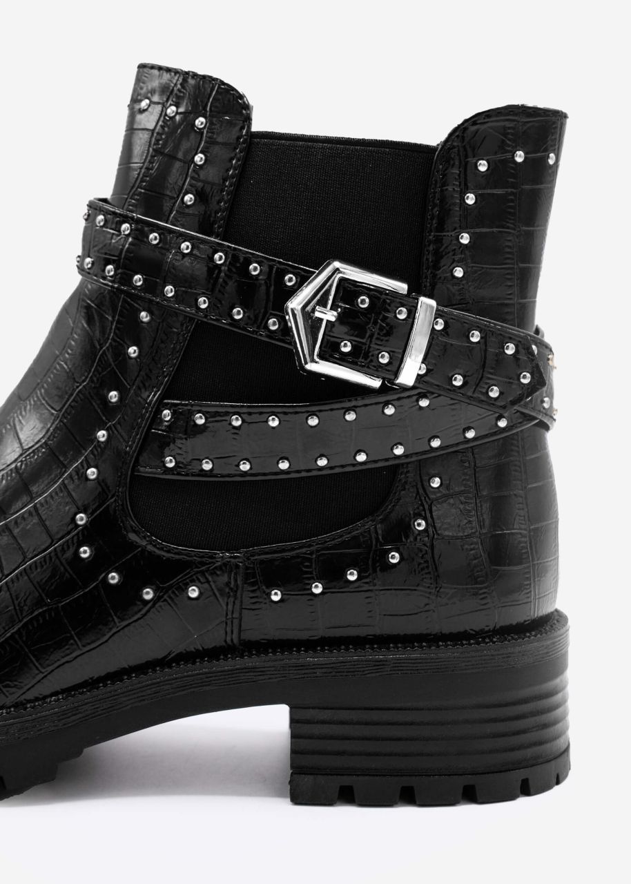 Croco boots with silver studs, black