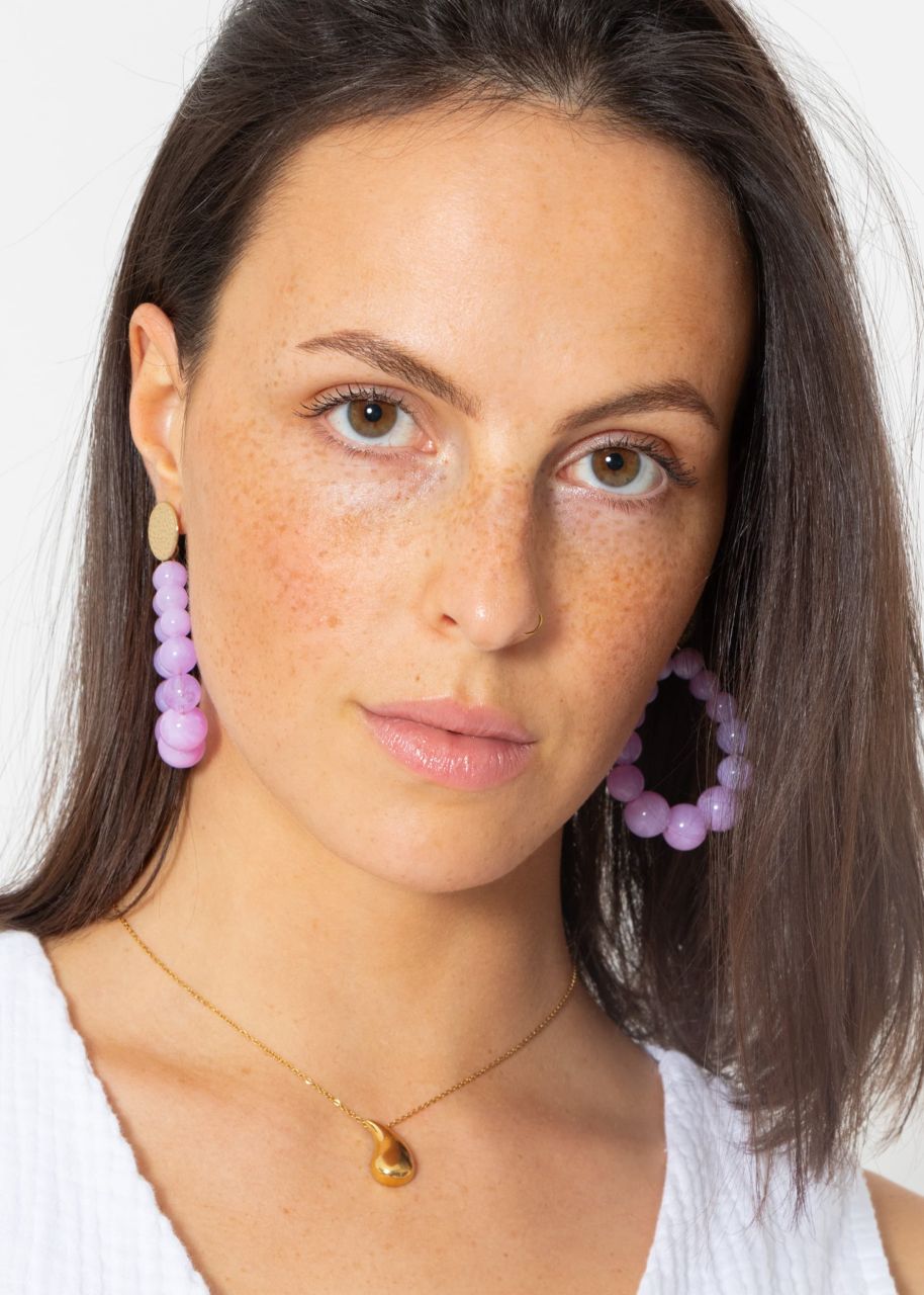 Gold stud earrings with pearls - lilac