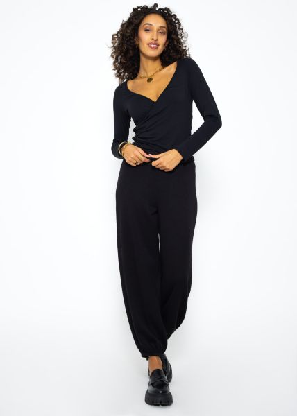 Long sleeve shirt with wrap look - black