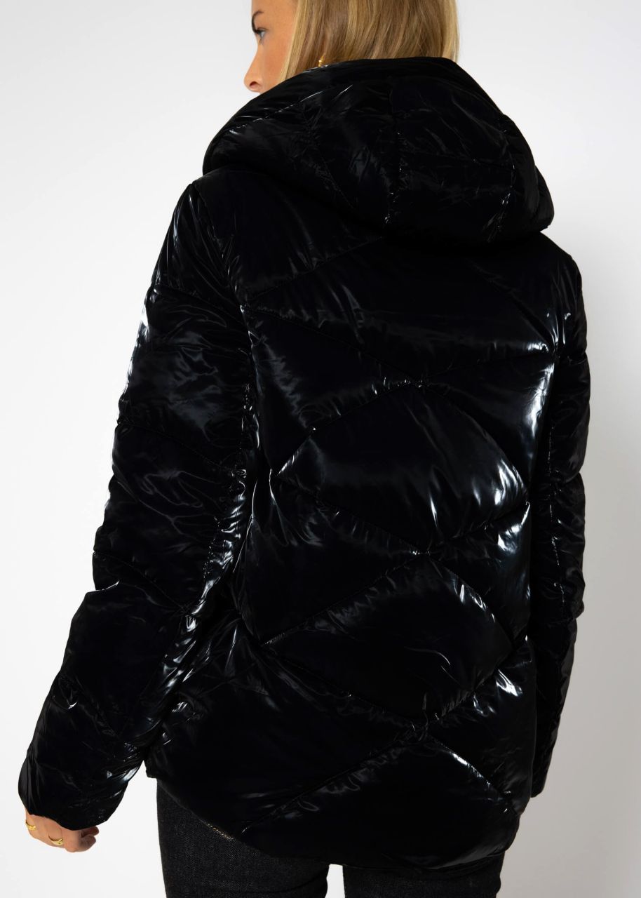 Puffer jacket with hood - black